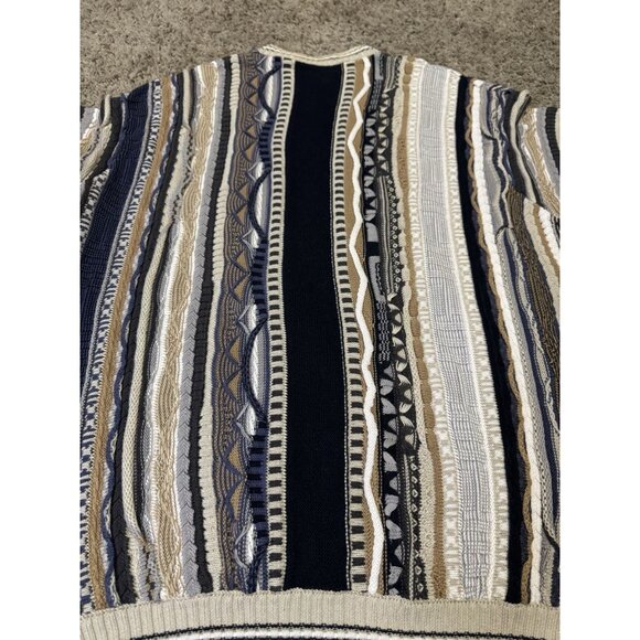 Vintage Sweater Multicolor 3D 90s Textured Knit Abstract Geometric Grandpa Y2k L - Picture 7 of 11